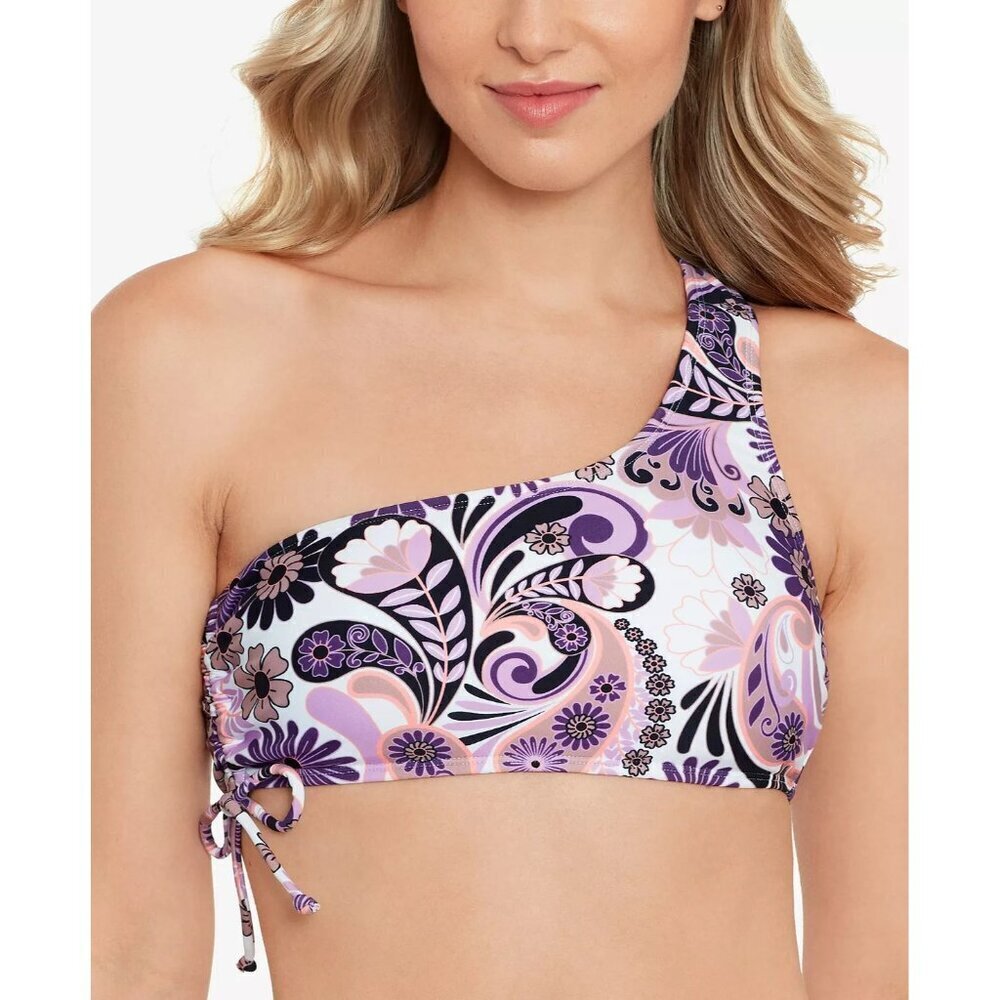 Salt + Cove Juniors Medium Printed One-Shoulder Side-Shirred Bikini Top 2628